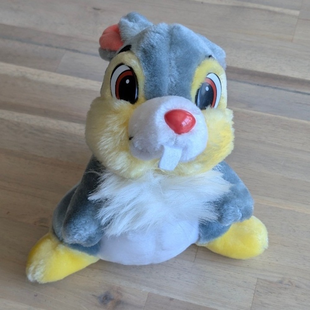 Disney‎ Thumper Plush Bambi Rabbit Vintage Grey Yellow A Disney Original Tag
